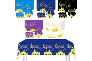 Ramadan Party Supplies Ramadan Mubarak Tablecloth TableCover White Black Blue Purple Ramadan Tablecloth Muslim Islamic Festival