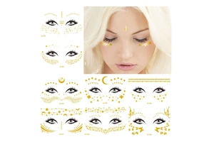 Face Tattoos Sticker Butterfly Star Freckle Metallic Temporary Tattoo for Women Girls Makeup Dancer Costume Party