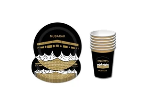 Ramadan Eid Mubarak Party Tableware Set Mubarak Paper Plates Cups Decorative Party Supplies for Celebrations