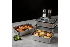 Kitchen Clamp-Lid Airtight 304 Stainless Steel Food Storage Container, Stackable Multi-size Meal Prep Set