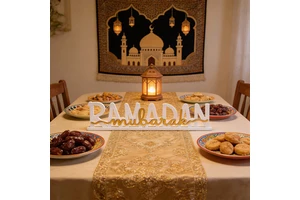651085 Ramadan Mubarak Wooden Decoration 1pcs whiteacrylic14.6*50.8CM Deco-Table Party Maker Ramadan Supplies