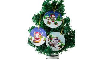 Factory Wholesale Christmas Ceramic Ornament Custom Print Round Full Color Hanging Ornament Tree Decoration Holiday Gifts Box