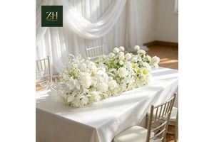 Mori Style White Flower Runner Outdoor Wedding Aisle Table Centerpiece Floral Row For Ceremony