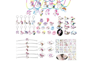 72pcs Unicorn Party Supplies Kids' Christmas New Year Gifts Necklace Bracelet Ring Hairpin Key Chain-Fun Birthday Party Favors