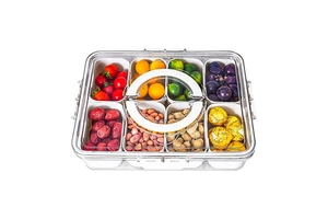 Dishwasher Safe Divided Serving Tray With Lid And Handle Portable Snack Compartment Platters Food Storage Snack Box Container