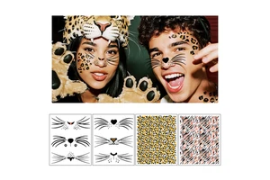 Shinein Costume Makeup Temporary Fake Cheetah Face Whisker Tattoos Gold Glitter Fake Leopard Face Tattoos Stickers for Halloween