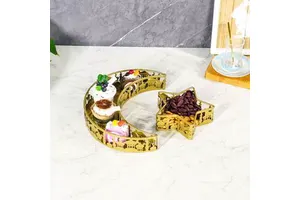 Metal Moon Star Ramadan Serving Tray EID Mubarak Decoration Ramadan Kareem Crafts Table Decor Muslim Party Supplies