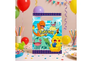 Party Love Pokemon Favor Bags Plastic 16.2X23.4Cm 8Pcs 4 Color Printed Birthday Gift Packaging for Ages 2-4