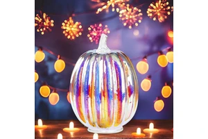 Halloween New Arrival Colorful LED Glass Pumpkin Handmade Most Popular 3 Sizes Home Party Decoration 3AAA Party Novelties