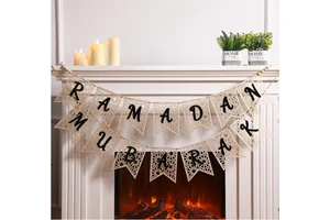 2 Pcs Wooden Ramadan Mubarak Bunting Decoration Rustic Bead Ramadan Decorations Muslim Party Decor Supplies