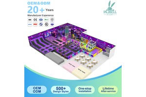 Neon Futuristic Indoor Playground With Trampoline Zone & Private Party Rooms Custom Kids Soft Play Equipment For Commercial