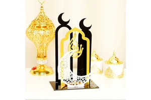Ramadan Kareem 3D Engraved Acrylic Ethnic Style Tabletop Festival Party Home Decoration Desktop Crescent Ramadan Supplies