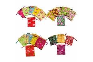 Handmade Mini Party Favor Potli Bag Assorted Color Fabric Drawstring Pouch with Inside Lining Both Side Printed Gift Bag
