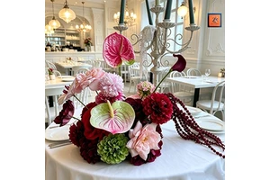 Luxury Artificial Anthurium & Dahlia Centerpiece, Vintage Candelabra Floral Arrangement For Wedding & Restaurant Table Decor