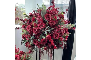 F-660 Artificial Red Flower Ball Rose Floral Burgundy Table Centerpieces for Wedding Table Party Event Decoration