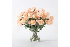 New Champagne Ranunculus Artificial Flower Set Paired With Glass Vase Floral Kit For Wedding Table Desktop Decoration Flower Set