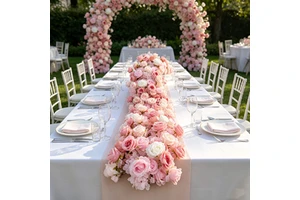 Wholesale Dreamy Pink Artificial Silk Flower Runner Wedding Runners Aisle Table Decorations for Wedding Party Arrangement Decor