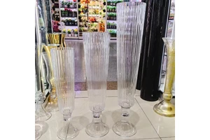Modern Wedding Decorative Tall Clear Glass Vase Striped Large Trumpet Flower Stand Table Centerpiece for Wedding Decor