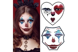 Halloween 3D Facial Gem Makeup Sticker Crystal Decals Shiny Acrylic Diamond Sticker with Heart Design for Carnival