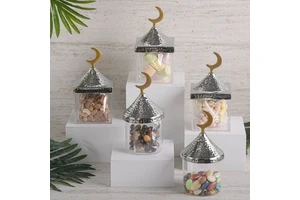 Islamic Hammered Metal Moon Design Lid for Table Centre Decoration Ramadan Supplies Eid Mubarak Canister Ornament Muslim