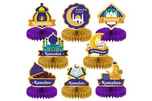 Ramadan/Eid Mubarak Crescent Mosque the Koran Design Honeycomb Centerpieces Ornament for Muslim Festival Party Supplies Decor