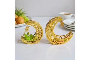 Middle East Festival Supplies Hollow Gold-Plated Moon Tray Fruit Snacks Tray Storage Box Ornaments for Ramadan