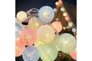 Cotton Balls Indoor String Lights Battery Operated Fairy Lights For Kids Girls Bedroom Dorm Patio Garden Christmas Party