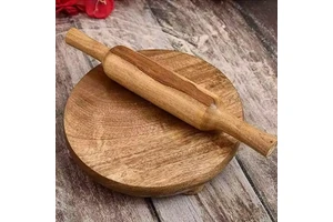 Wholesale Artisanal Acacia Wood Rolling Pin And Board Set Traditional Wooden Chakla Belan Roti Chapati Baking Pastry Board Set
