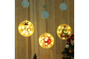 Novelty Christmas Window Lights Battery LED Christmas Lights 3D Hanging Lights Merry Christmas Snowman for Xmas Holiday Decor