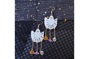Halloween Plastic Skeleton Cute Quirky Acrylic Ghost Chain Tassel Pumpkin Bat Skull Long Drop Earrings