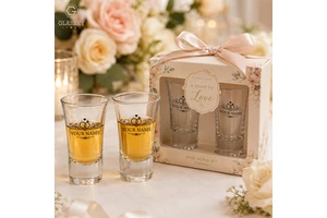 Custom Wedding Favors Shot Glass Set Personalized Name & Date Shooters With White Gift Box, Elegant Small Wine Glass Gift Set