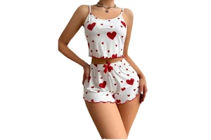 IStapromo Gifts Knitted Love Printed Women's Summer Sleeveless Short Two Piece Pajama Set Sexy Women's Home Clothes Pajamas