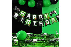 Game Theme Party Set Green Disposable Paper Plate Cup Tableware Set Game on Baby Birthday Party Supplies for Boys