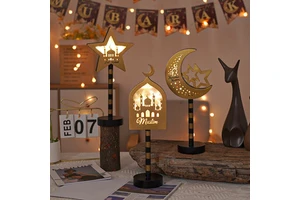 DAMAI Muslim Eid Mubarak Party Supplies Wood Moon Star Ramadan Lanterns Ramadan Decorations 2024 Table Decor Lights