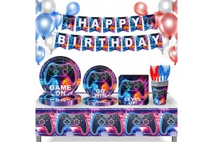 New Game Theme GAME on Boy's Birthday Party Decoration Supplies Disposable Tableware Banner Paper Plate Tissue Tablecloth Set