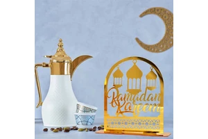Eid Mubarak Ornament Ramadan Kareem Hollow Decoration Gold Moon Star Acrylic Desktop Decoration for Muslim Festival Supplies