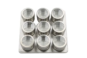 Magnetic Spice Jars Stainless Steel Spice Tins With Shaker Lids Clear Window Seasoning Herbs Storage Organizer Rack Set