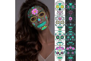 Halloween Tattoos Luminous Face Skeleton Tattoos Sticker Temporary Makeup Party Carnival Masquerade Funny Luminous Sticker
