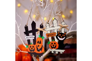 PARTYMENT Spooky Halloween Black Cat Fence Sign Hanging Decor For Outdoor Party Supplies And Haunted House Garden Decoration