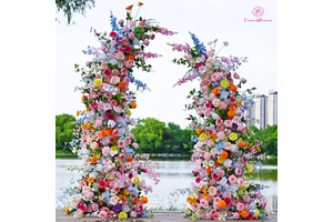 Artificial Flower Arch Background Rose Flower Arch Colorful Wedding Decoration Flower Arch