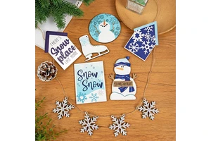 New Creative Holiday Christmas Snow Tiered Tray with Wooden Ornaments 22x14x5cm Merry Tree Brand for Home Decor