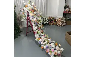 3m Long White Colorful Artificial Flowers Runner Table Floral Decorations for Wedding Bride and Groom