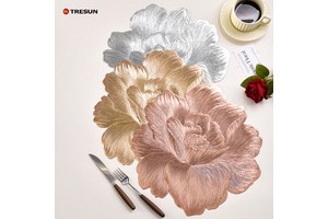 Washable Pressed Vinyl Metallic Gold Round Flower Table Mat PVC Decorative Hot Stamping Dining Placemat For Dining Table