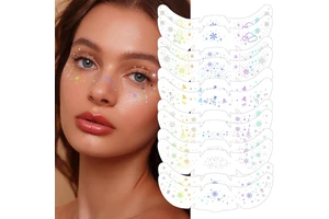 Women's Temporary Christmas Holographic Multichrome Glitter Freckles Face Tattoos Sparkle Makeup Stickers Patches for Party