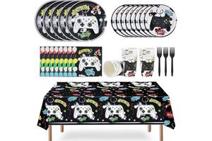 Watercolor Video Game Tableware Set Party Supplies for Boys Disposable Paper Plates Cups Thanksgiving Valentine's Day Halloween