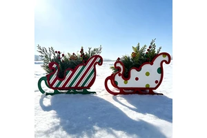 New Snowy Fairy Tale Wooden Christmas Sleigh Ornaments