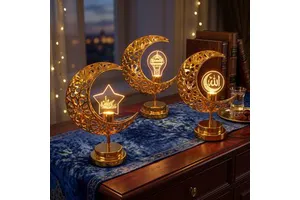 Ramadan Crescent Moon LED Table Decoration Gold Iron Islamic Ornament For Gift Stores Wholesalers And Online Sellers