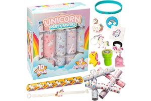 10 Pack No-Snap Party Favor with Unicorn Themed Toy Joke Paper and Party Hat Inside for Kids Unicorn Birthday Gift Box Set