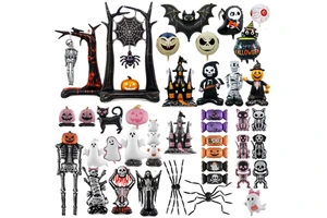 Large Stand Halloween Foil Balloon Pumpkin Halloween Theme Party Globos Decoration Supplies Ghost Pumpkin Spider Bat Balloons