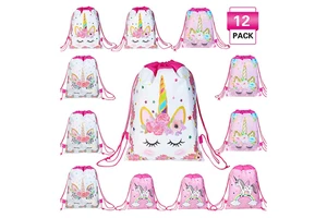 LEMON 12pcs Unicorn Party Favors Bags Drawstring Gifts Bags Kids Birthday Party Baby Shower Decorations Supplies
